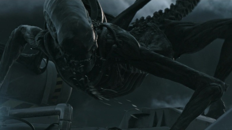 Long-legged Xenomorph on top of ship in Alien: Covenant