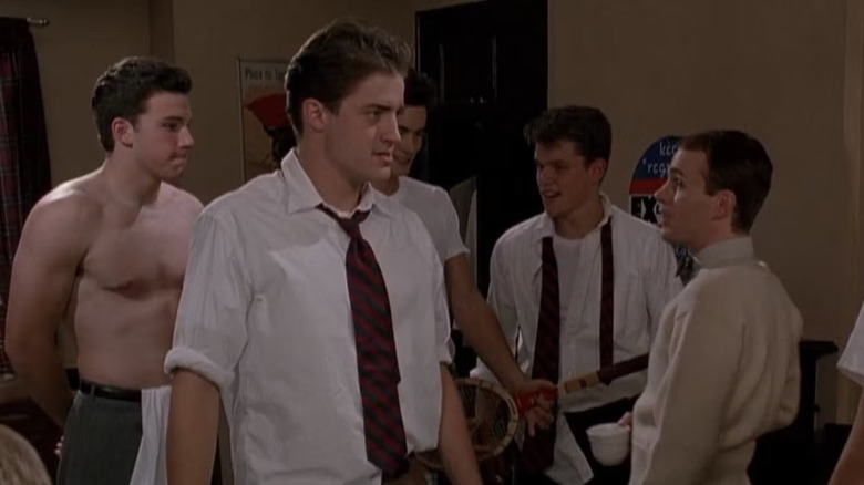 Brendan Fraser as David Greene, Matt Damon as Charlie Dillon and Ben Affleck as Chesty Smith in a dorm room in School Ties