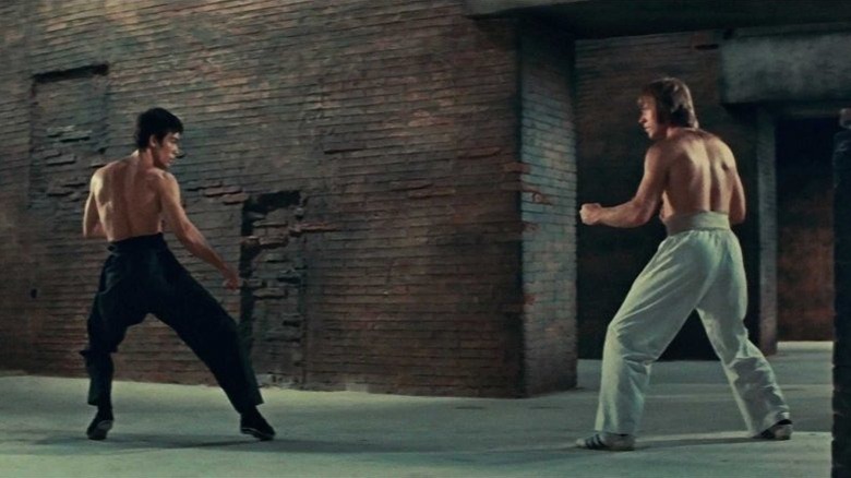 Bruce Lee's Tang Lung and Chuck Norris' Colt facing off in The Way of the Dragon