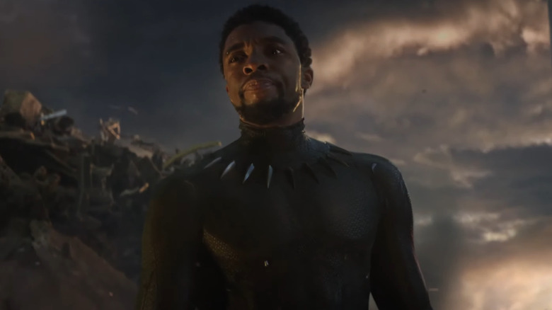 Chadwick Boseman as T'Challa looking on in Avengers: Endgame