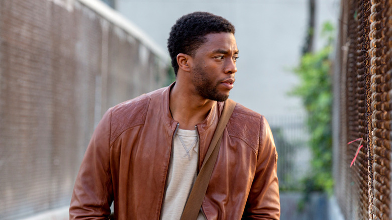 Chadwick Boseman as Jacob King iooking serious in Message from the King