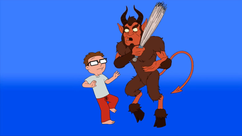 Krampus threatening Steve with a blue backdrop on American Dad!