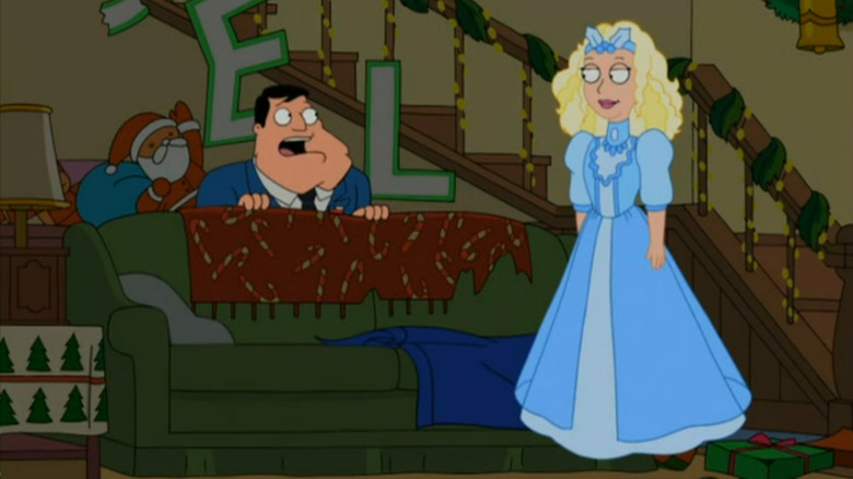 Stan looking shocked at the Ghost of Christmas Past on American Dad!