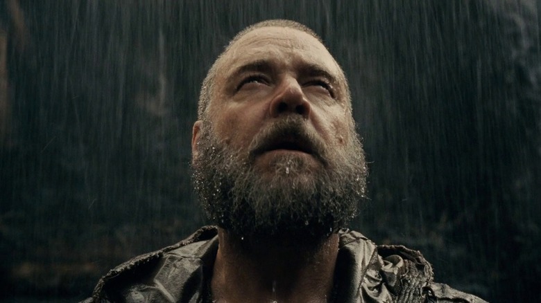 Russell Crowe stares into the rain in Noah