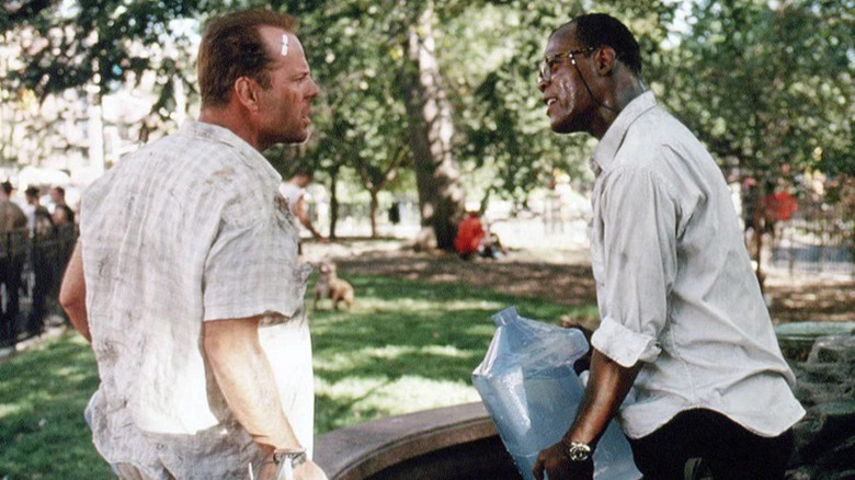 Bruce Willis and Samuel L. Jackson arguing Die Hard with a Vengeance