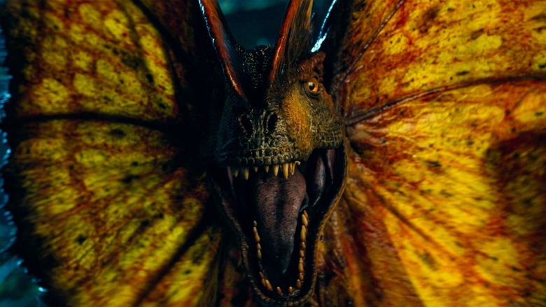 The dilophosaurus in "Jurassic World Dominion"