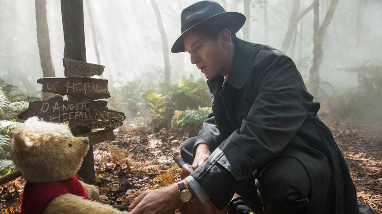 Christopher Robin (Ewan McGregor) talks to Pooh in Christopher Robin