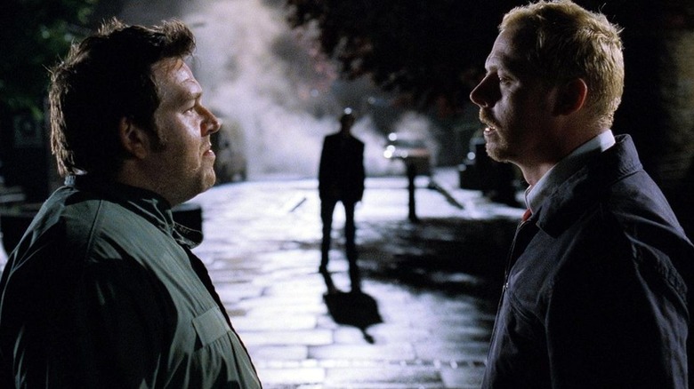 Simon Pegg and Nick Frost unaware of zombie in Shaun of the Dead