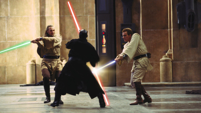 Obi-Wan and Qui-Gon fight Darth Maul