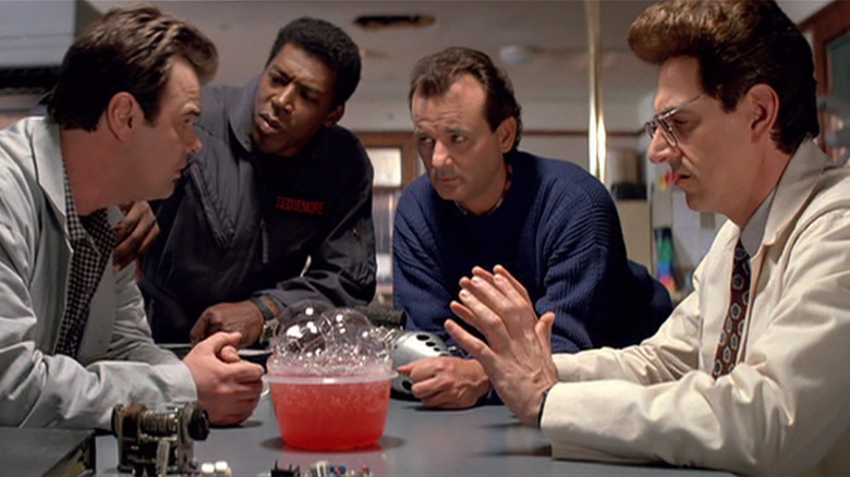 Stantz, Venkman, Zeddemore, and Egon talking about slime in Ghostbusters II