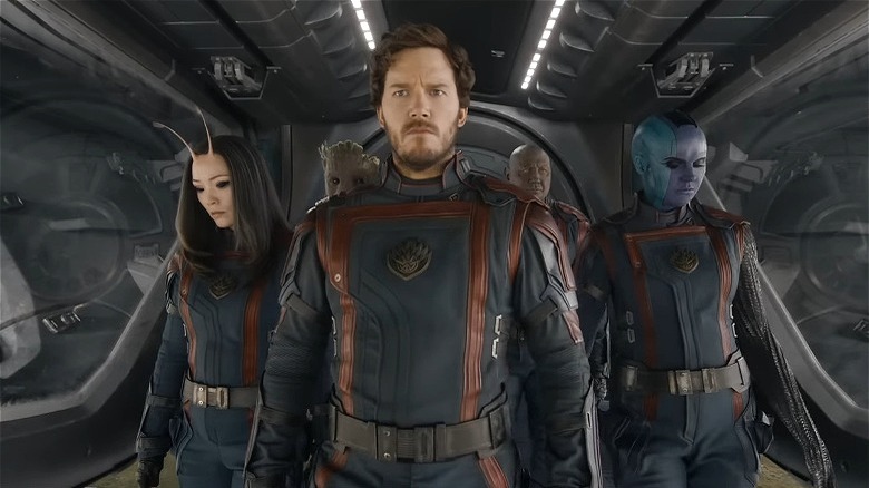 Peter Quill leading Guardians off spaceship