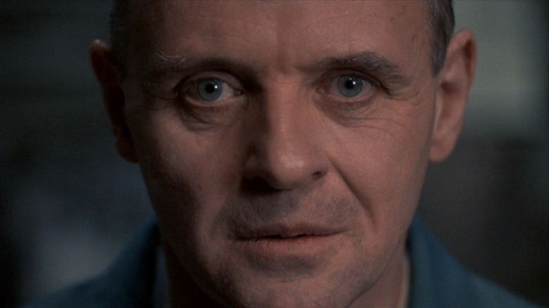 Anthony Hopkins as Hannibal Lecter staring intently in The Silence of the Lambs