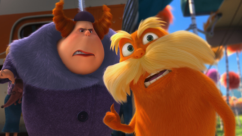 The Lorax confronts intruders in his forest