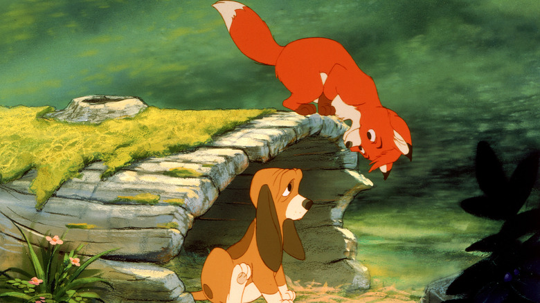 Copper and To hanging out on a log in The Fox and the Hound