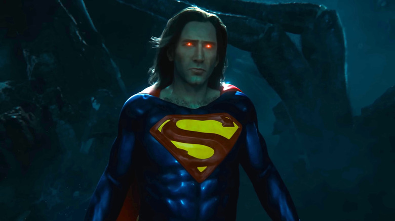 Nicolas Cage as Superman using heat vision in The Flash