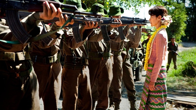 Guns pointed at Michelle Yeoh in THE LADY