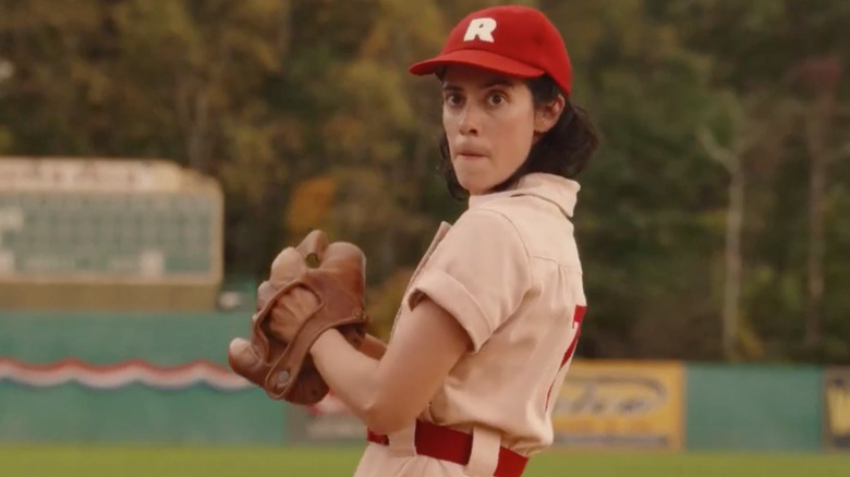 Roberta Colindrez pitching in A League of Their Own