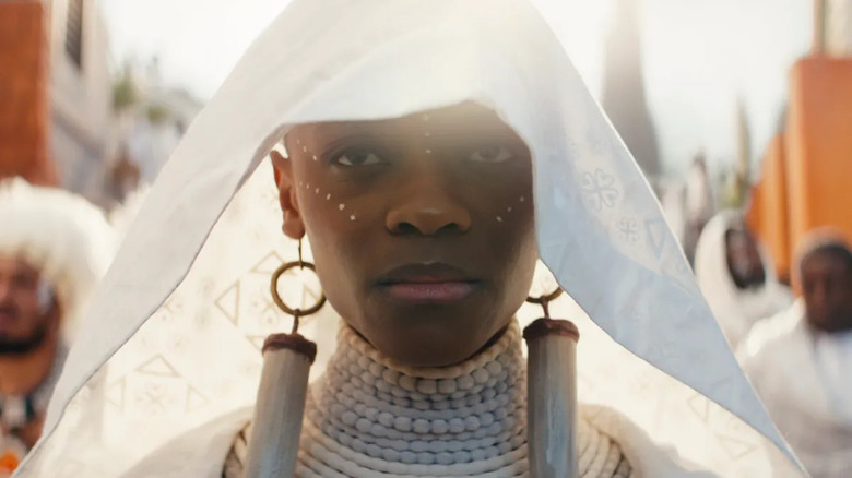 Letitia Wright white ritual attire Black Panther: Wakanda Forever