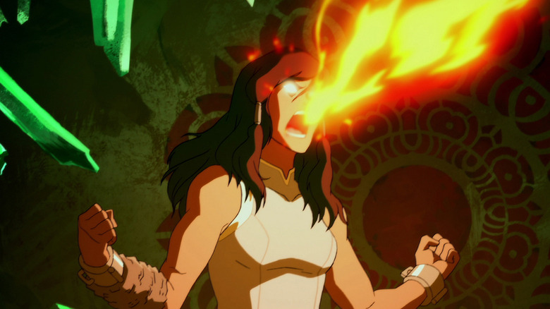 Korra Breathing Fire dalam mode avatar dalam legenda Korra