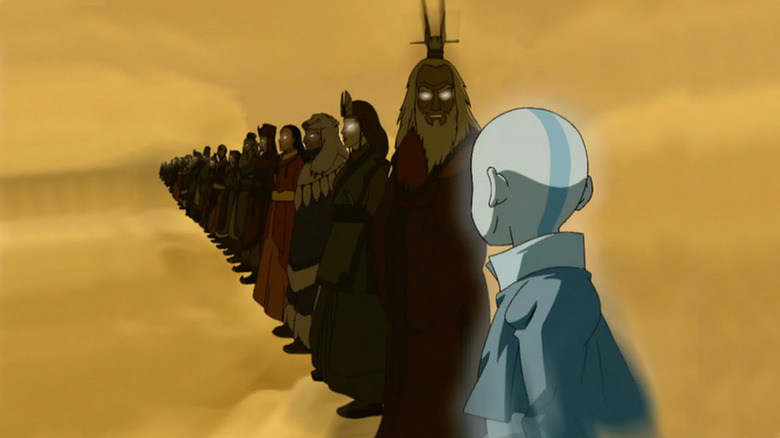 Aang stars at other incarnations of avatar in Avatar: The last airway