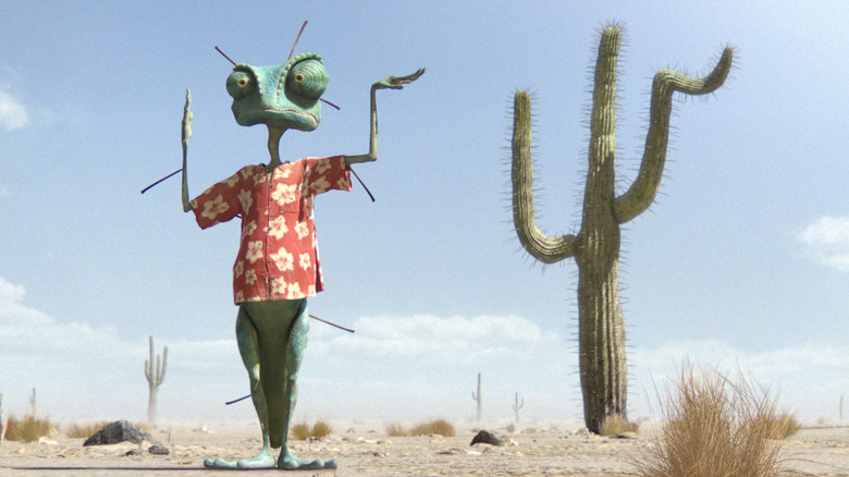 Rango does his best to blend in with a cactus in Rango