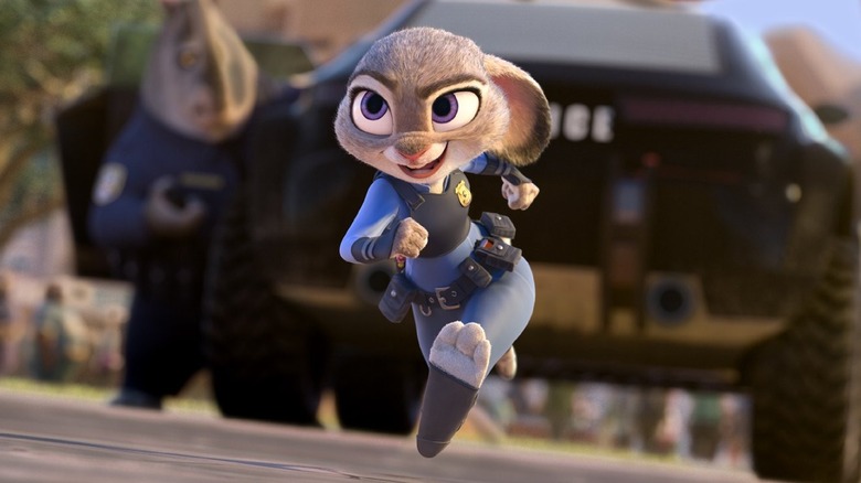 Judy Hopps excitedly runs while on duty in Zootopia