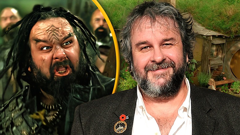 Peter Jackson as Corsair pirate and himself in front of Hobbit hole