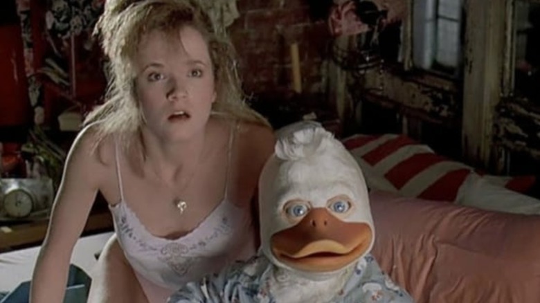 Lea Thompson and Howard the Duck in bed