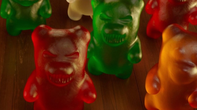 Ferocious gummy bears snarling in Goosebumps 2: Haunted Halloween