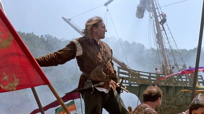 Gerard Depardieu riding on ship