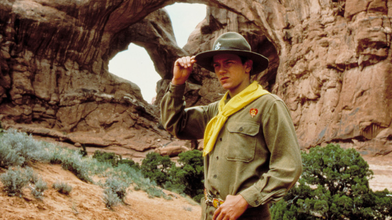 Young Indy (River Phoenix) in boy scout uniform in Indiana Jones and the Last Crusade