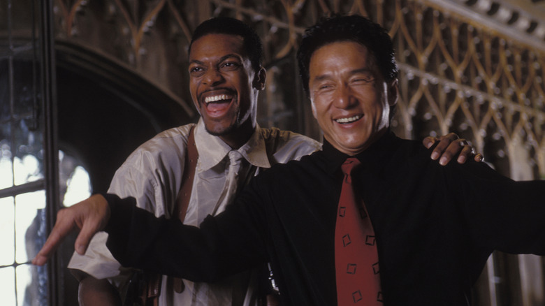 Chris Tucker e Jackie Chan nos bastidores da Hora do Rush