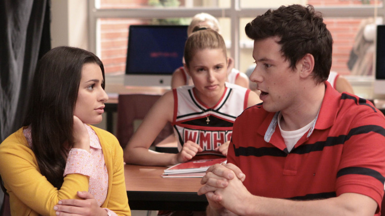 Rachel and Finn talk in class in Glee (2009)