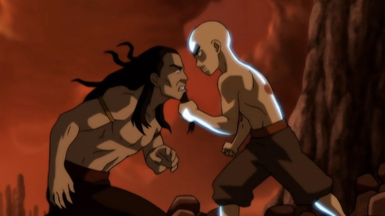 The angry Aang grabs the fiery Lord with the beard in Avatar: The last air traveler