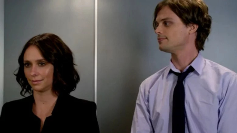 Criminal Minds' Callahan standing by Reid in elevator