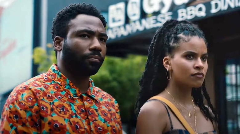 Donald Glover as Earn and Zazie Beetz as Van standing together in Atlanta Season 4