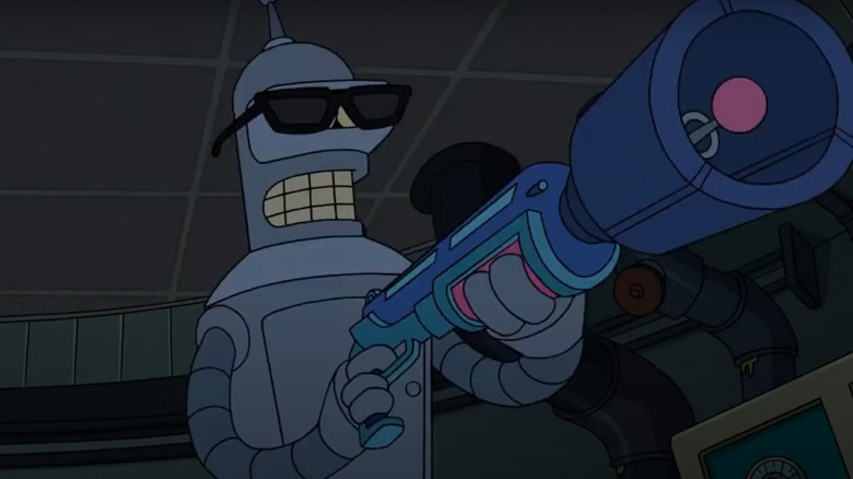 Bender brandishing gun