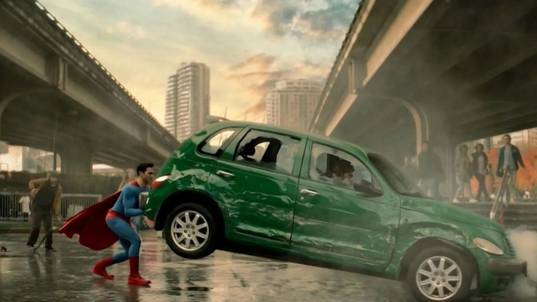 Superman lifts a car in a recreation of the cover of Action Comics #1 in Superman & Lois