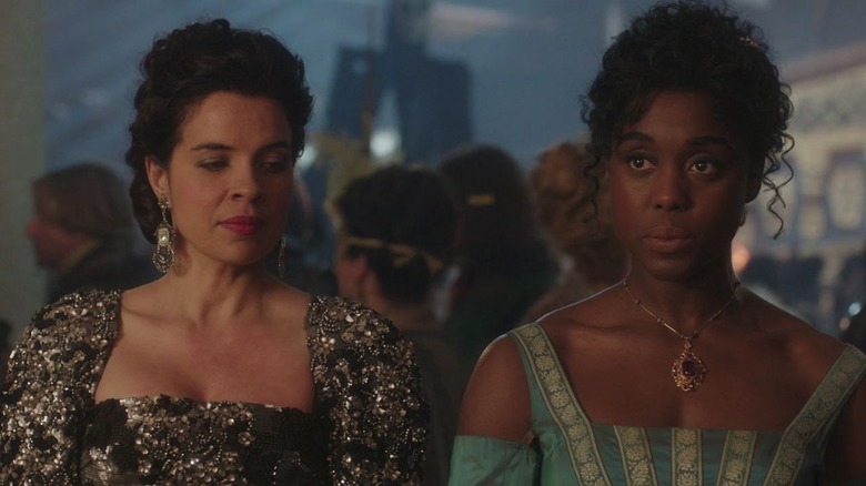 Lashana Lynch and co-star in period dresses in Still Star-Crossed