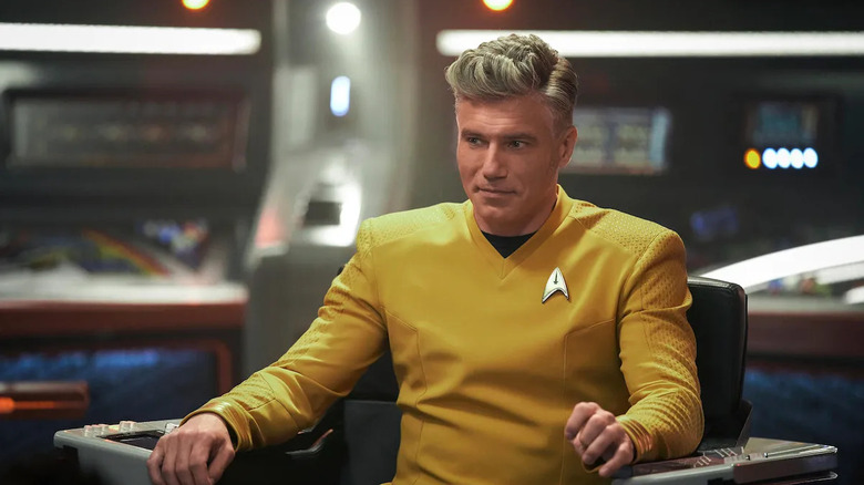 Pike (Anson Mount) sits in his captain's chair in Star Trek: Strange New Worlds