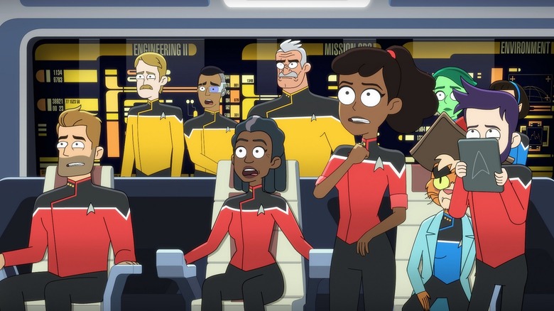 The crew of the Cerritos looks shocked in Star Trek: Lower Decks