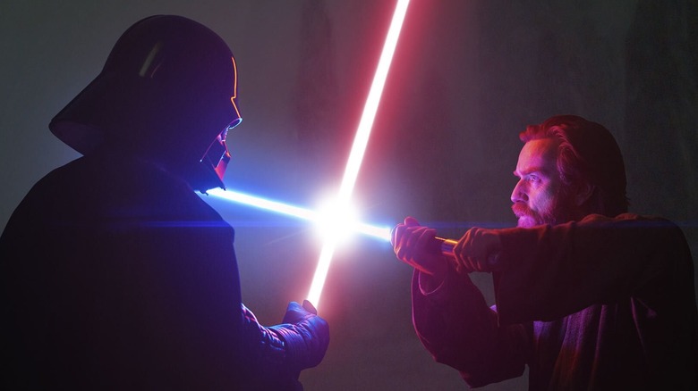 Darth Vader having a lightsaber duel with Obi-Wan in Obi-Wan Kenobi