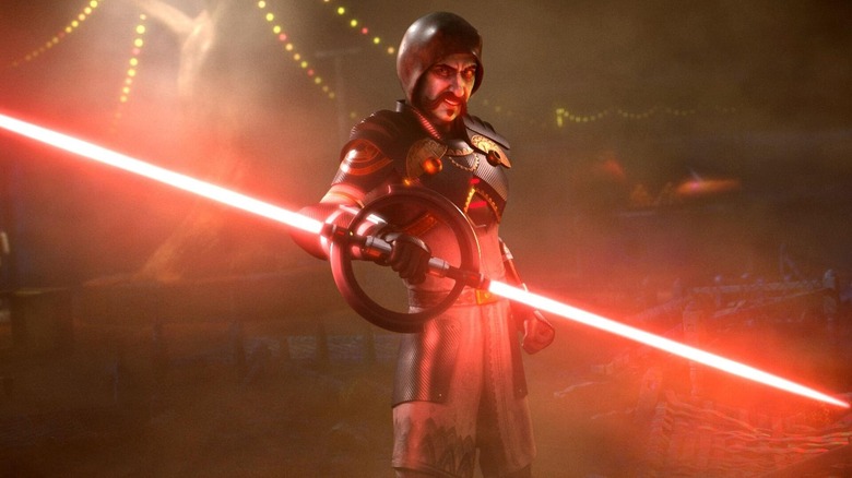 Inquisitor wields his double-bladed lightsaber