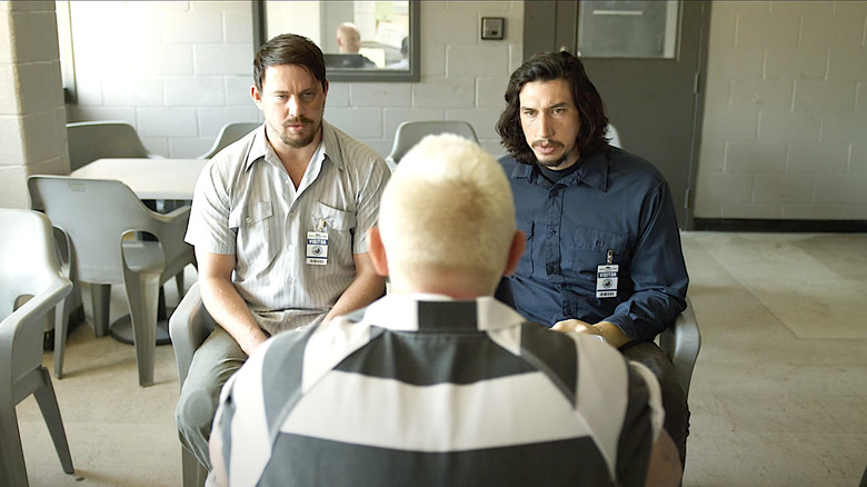 Channing Tatum and Adam Driver talk to prisoner