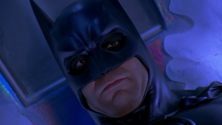 George Clooney's Batman is seen in closeup in Batman & Robin