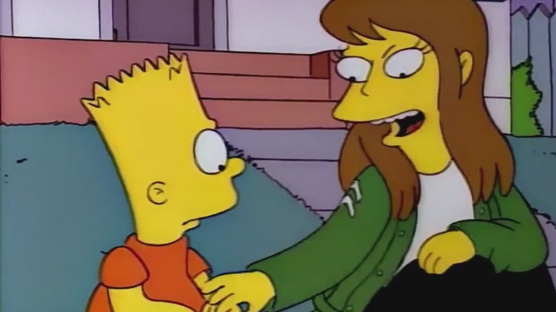 Laura grabs Bart's arm in The Simpsons