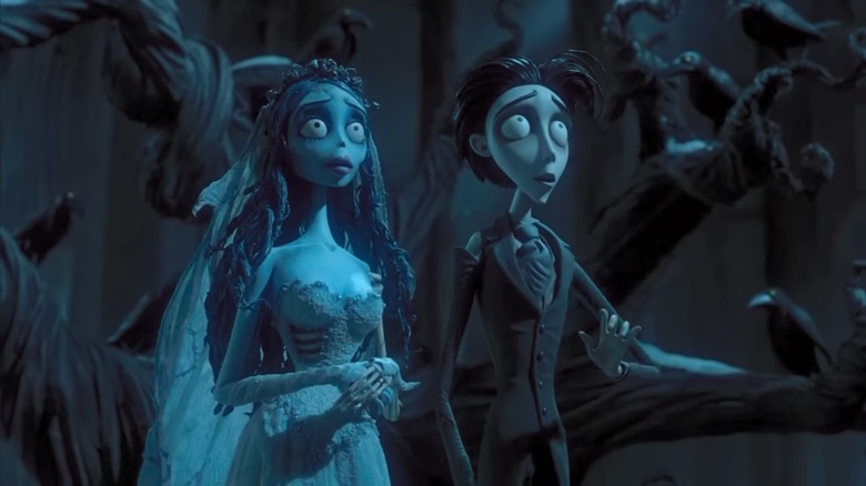 Victor and the Corpse Bride stand in forest looking frightened
