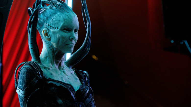 The Borg Queen,  from the second season of Star Trek Picard,looking scary