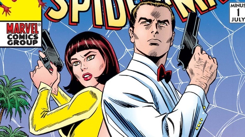 Spider-Man comic cover Mary and Richard Parker posing with guns