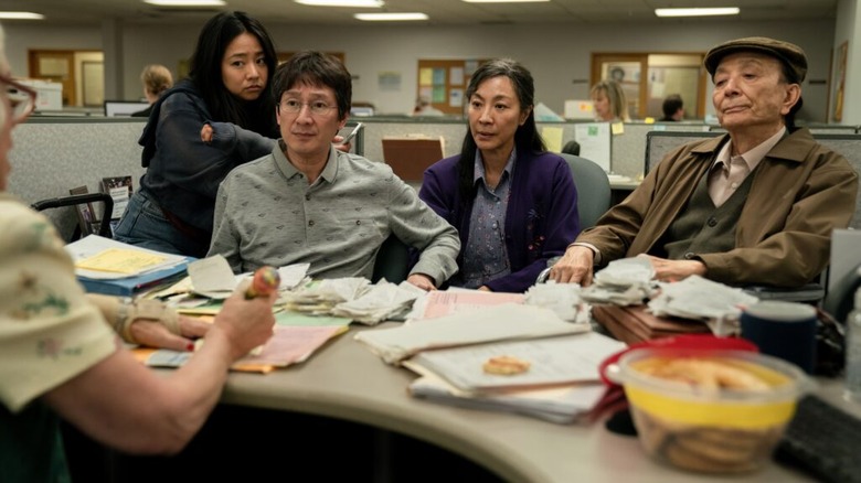 Stephanie Hsu, Ke Huy Quan,  Michelle Yeoh, and James Hong in "Everything Everywhere All At Once"